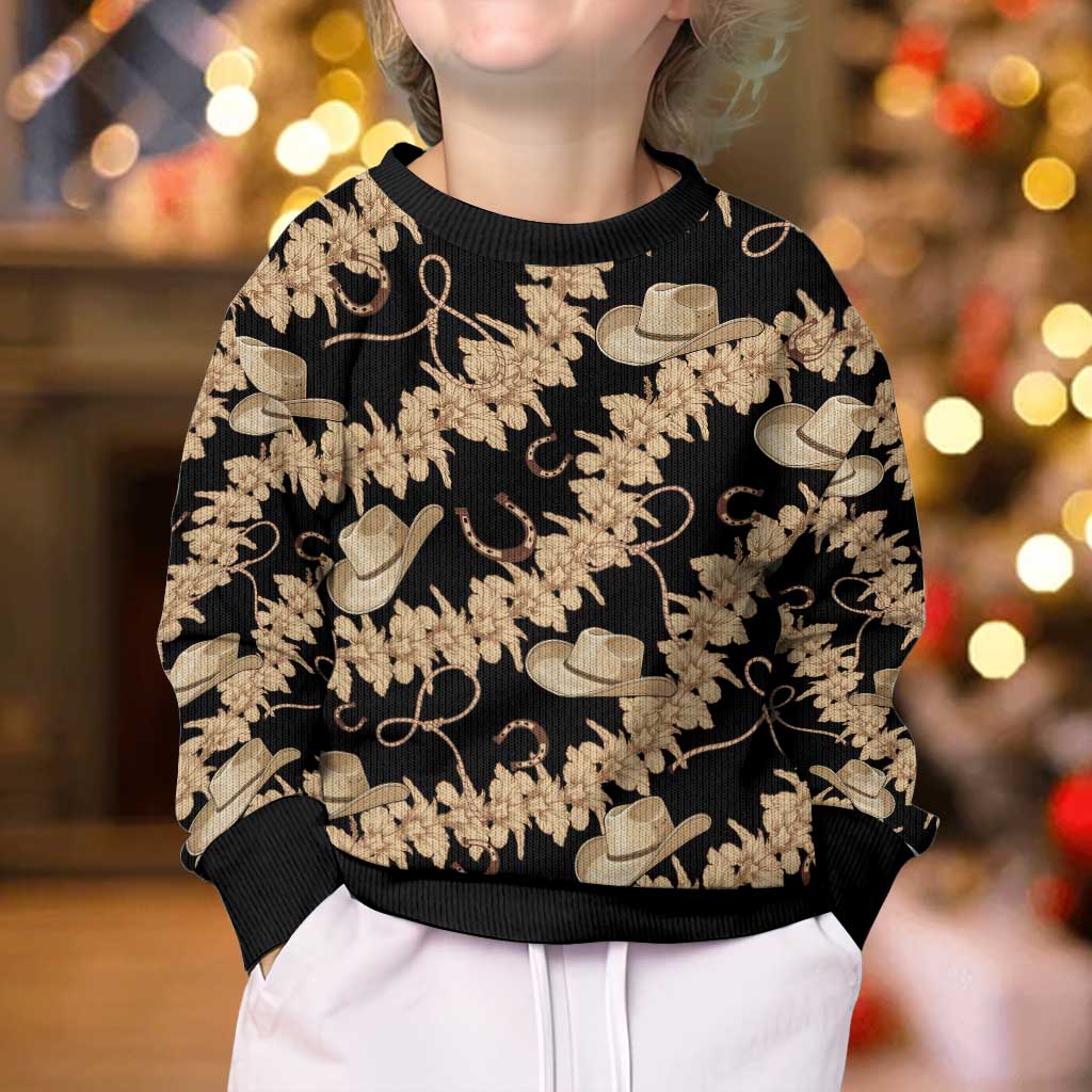 Vanuatu Cowboy Kid Ugly Christmas Sweater Seamless Straw Hats Hibiscus - Polynesian Pride