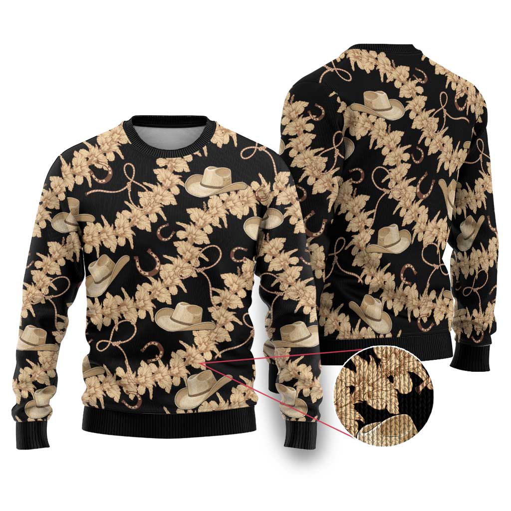 Vanuatu Cowboy Ugly Christmas Sweater Seamless Straw Hats Hibiscus - Polynesian Pride