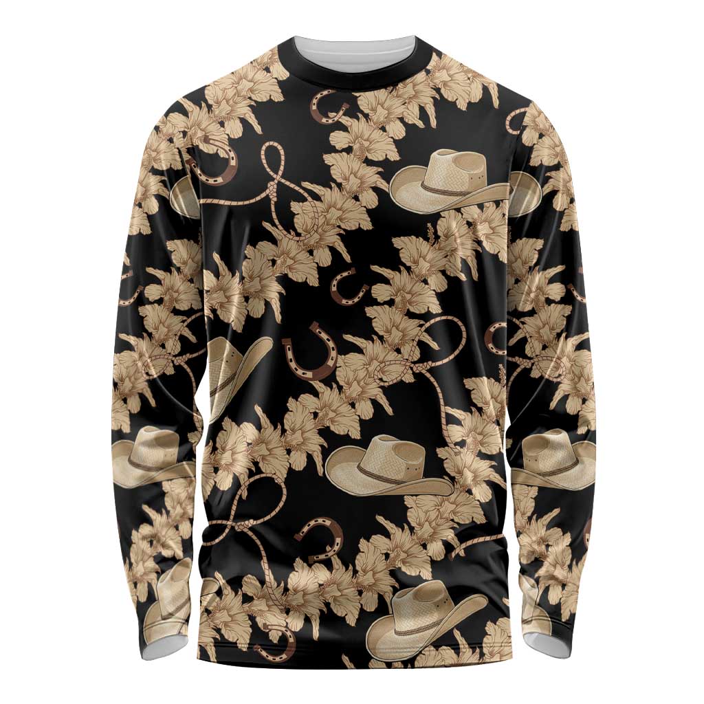 Vanuatu Cowboy Long Sleeve Shirt Seamless Straw Hats Hibiscus - Polynesian Pride