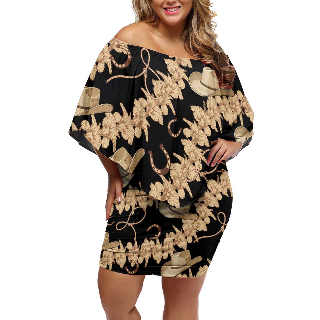 Vanuatu Cowboy Off Shoulder Short Dress Seamless Straw Hats Hibiscus - Polynesian Pride