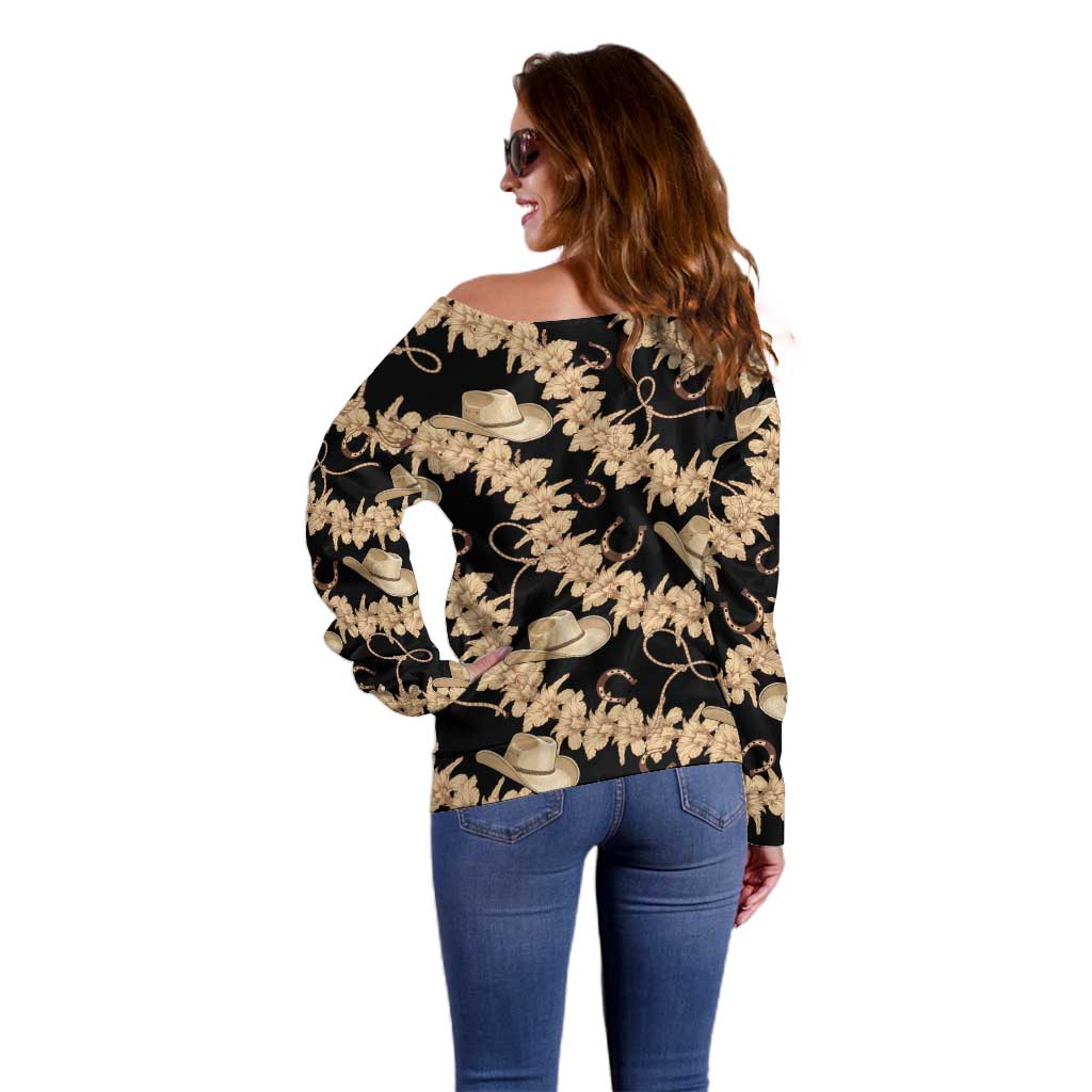 Vanuatu Cowboy Off Shoulder Sweater Seamless Straw Hats Hibiscus - Polynesian Pride