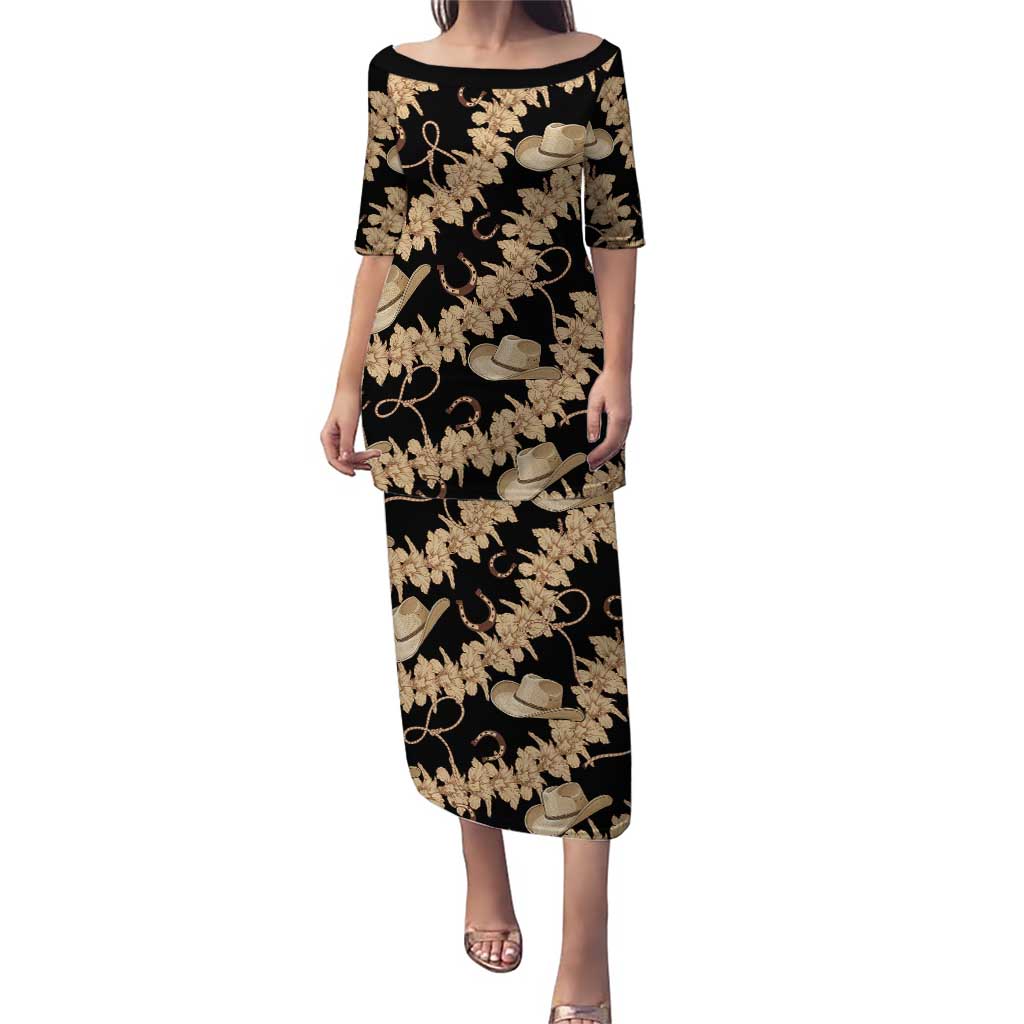 Vanuatu Cowboy Puletasi Seamless Straw Hats Hibiscus LT14 Long Dress Black - Polynesian Pride