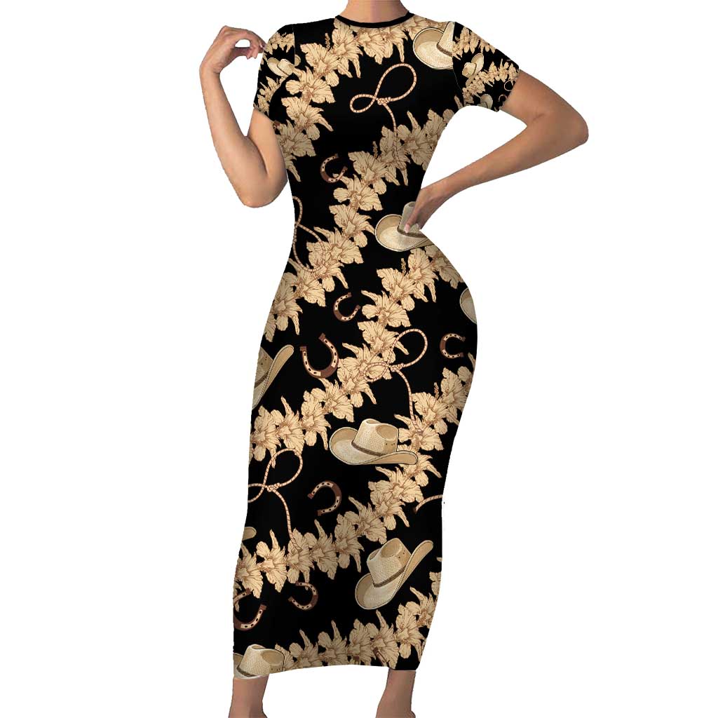 Vanuatu Cowboy Short Sleeve Bodycon Dress Seamless Straw Hats Hibiscus - Polynesian Pride