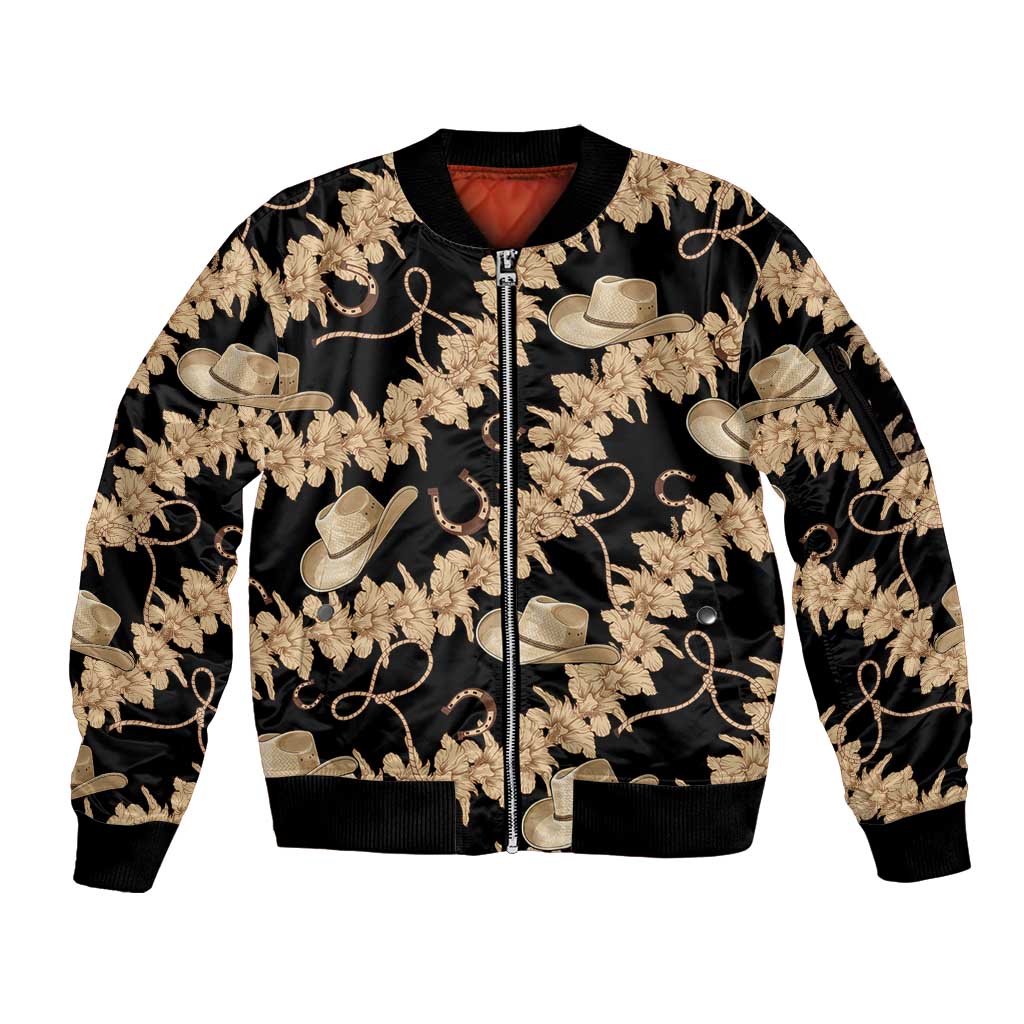 Vanuatu Cowboy Sleeve Zip Bomber Jacket Seamless Straw Hats Hibiscus - Polynesian Pride