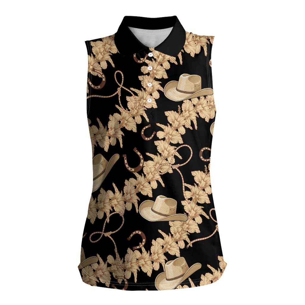Vanuatu Cowboy Women Sleeveless Polo Shirt Seamless Straw Hats Hibiscus - Polynesian Pride