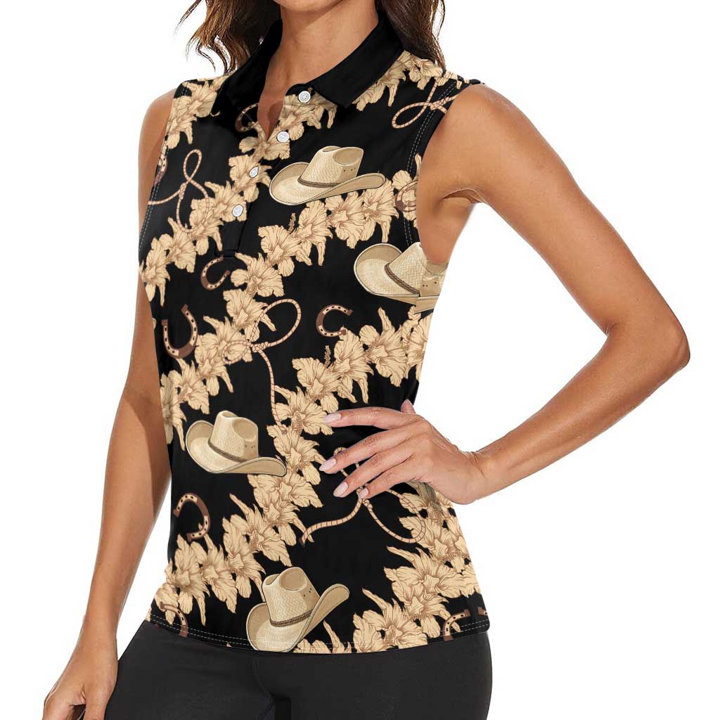 Vanuatu Cowboy Women Sleeveless Polo Shirt Seamless Straw Hats Hibiscus - Polynesian Pride