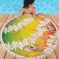 Vanuatu Cowboy Beach Blanket Straw Hats Hibiscus With Sand Drawing - Polynesian Pride