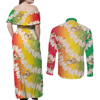 Vanuatu Cowboy Couples Matching Off Shoulder Maxi Dress and Long Sleeve Button Shirt Straw Hats Hibiscus With Sand Drawing - Polynesian Pride