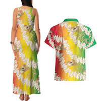 Vanuatu Cowboy Couples Matching Tank Maxi Dress and Hawaiian Shirt Straw Hats Hibiscus With Sand Drawing - Polynesian Pride