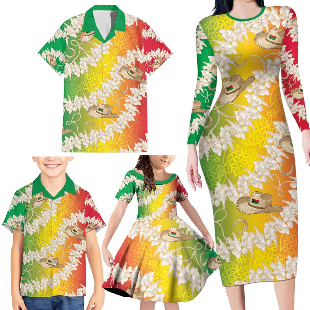 Vanuatu Cowboy Family Matching Long Sleeve Bodycon Dress and Hawaiian Shirt Straw Hats Hibiscus With Sand Drawing - Polynesian Pride