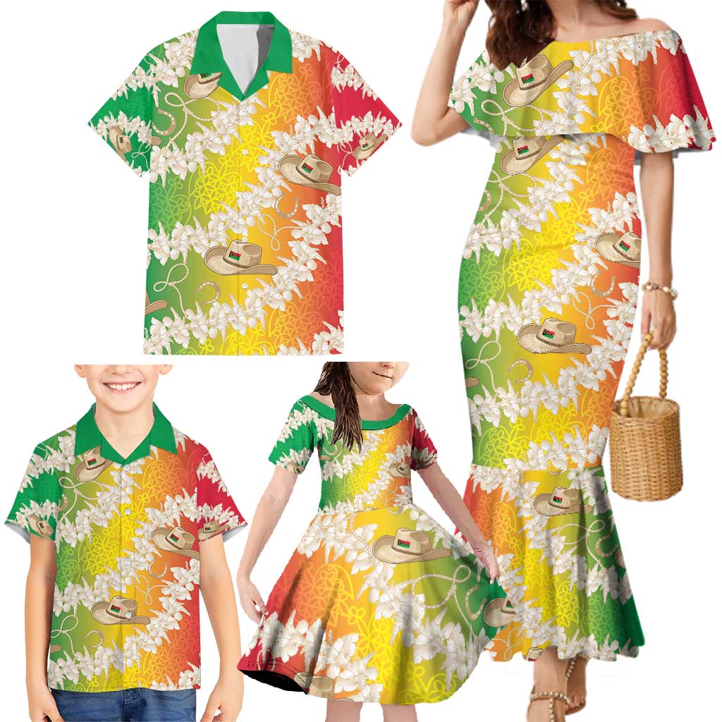 Vanuatu Cowboy Family Matching Mermaid Dress and Hawaiian Shirt Straw Hats Hibiscus With Sand Drawing - Polynesian Pride