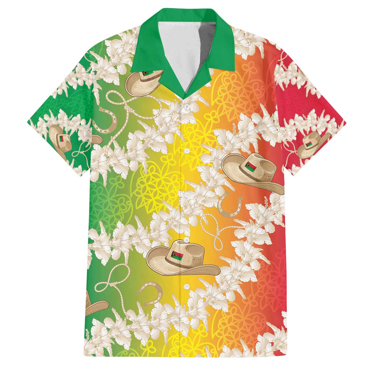 Vanuatu Cowboy Family Matching Off The Shoulder Long Sleeve Dress and Hawaiian Shirt Straw Hats Hibiscus With Sand Drawing - Polynesian Pride