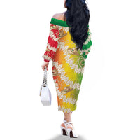 Vanuatu Cowboy Family Matching Off The Shoulder Long Sleeve Dress and Hawaiian Shirt Straw Hats Hibiscus With Sand Drawing - Polynesian Pride