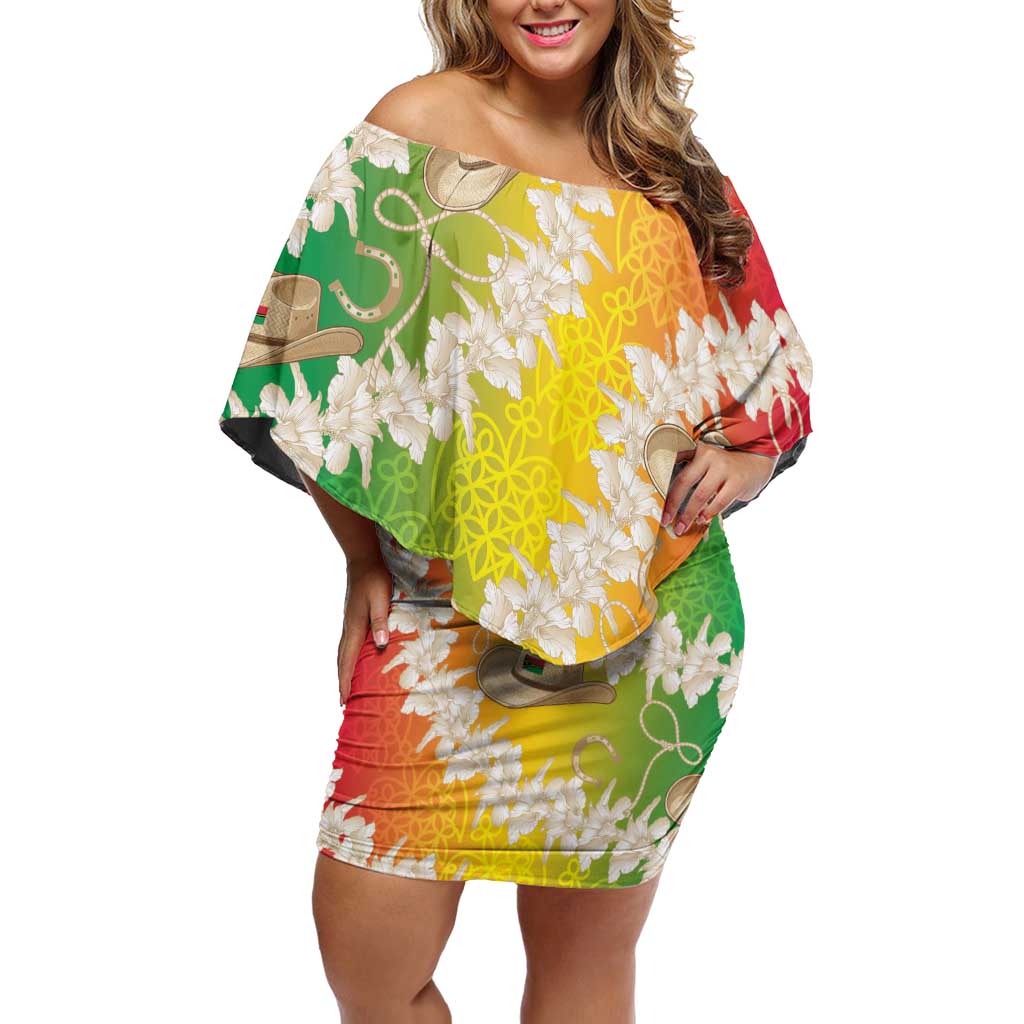 Vanuatu Cowboy Family Matching Off Shoulder Short Dress and Hawaiian Shirt Straw Hats Hibiscus With Sand Drawing - Polynesian Pride