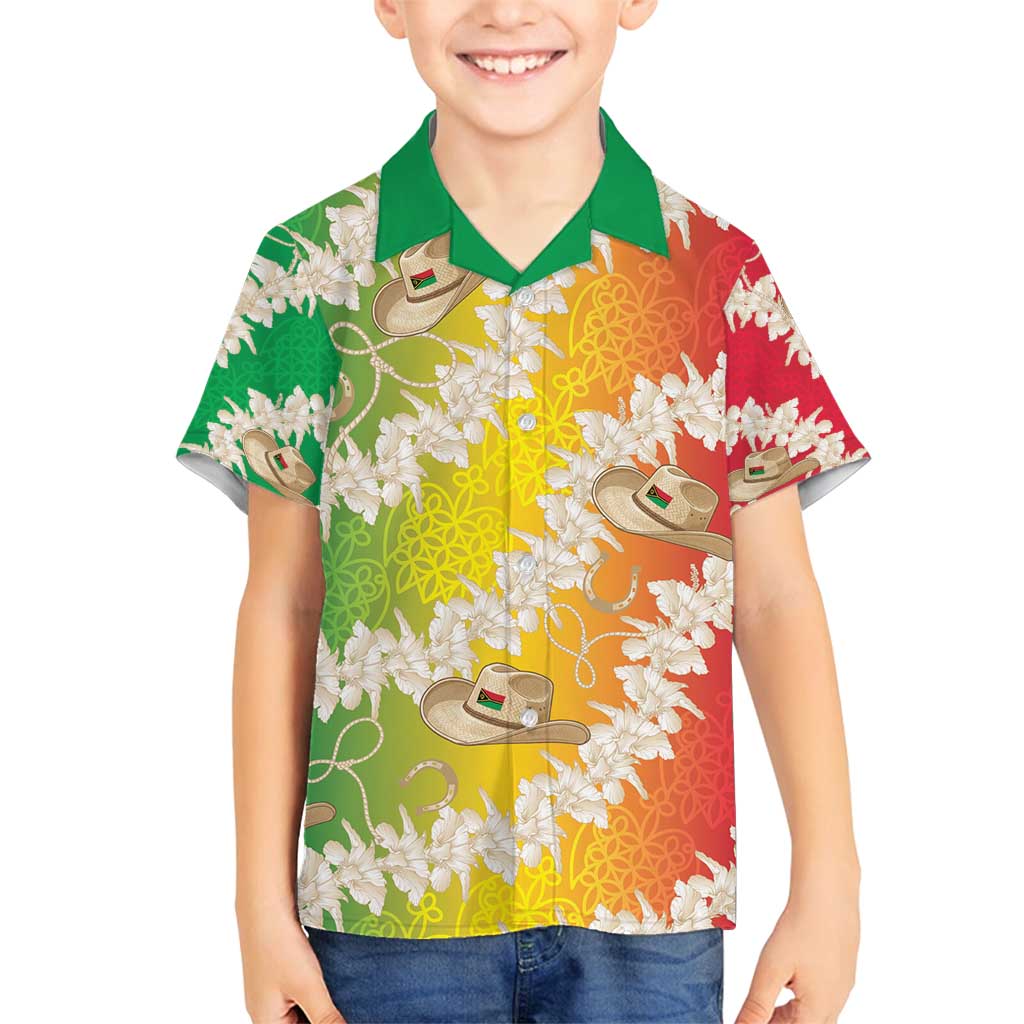 Vanuatu Cowboy Family Matching Off Shoulder Short Dress and Hawaiian Shirt Straw Hats Hibiscus With Sand Drawing - Polynesian Pride