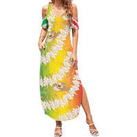 Vanuatu Cowboy Family Matching Summer Maxi Dress and Hawaiian Shirt Straw Hats Hibiscus With Sand Drawing - Polynesian Pride