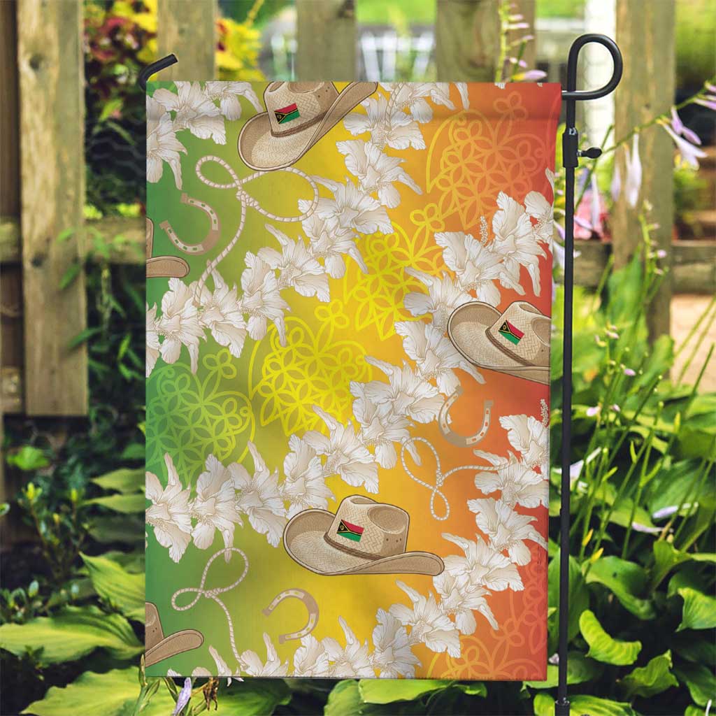 Vanuatu Cowboy Garden Flag Straw Hats Hibiscus With Sand Drawing - Polynesian Pride