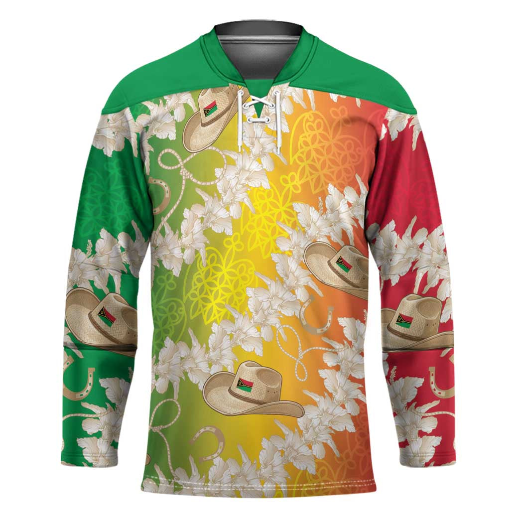 Vanuatu Cowboy Hockey Jersey Straw Hats Hibiscus With Sand Drawing - Polynesian Pride