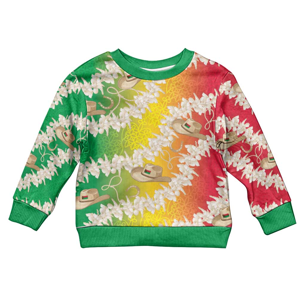 Vanuatu Cowboy Kid Ugly Christmas Sweater Straw Hats Hibiscus With Sand Drawing LT14 Kid Reggae - Polynesian Pride