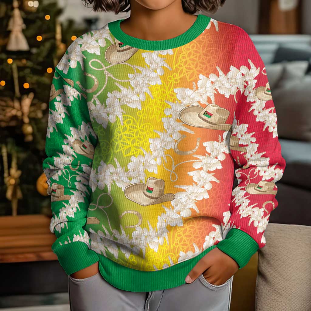 Vanuatu Cowboy Kid Ugly Christmas Sweater Straw Hats Hibiscus With Sand Drawing LT14 - Polynesian Pride