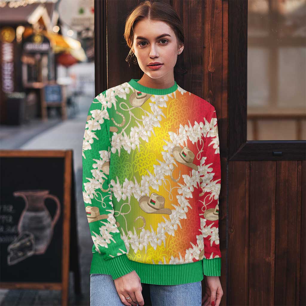 Vanuatu Cowboy Ugly Christmas Sweater Straw Hats Hibiscus With Sand Drawing - Polynesian Pride