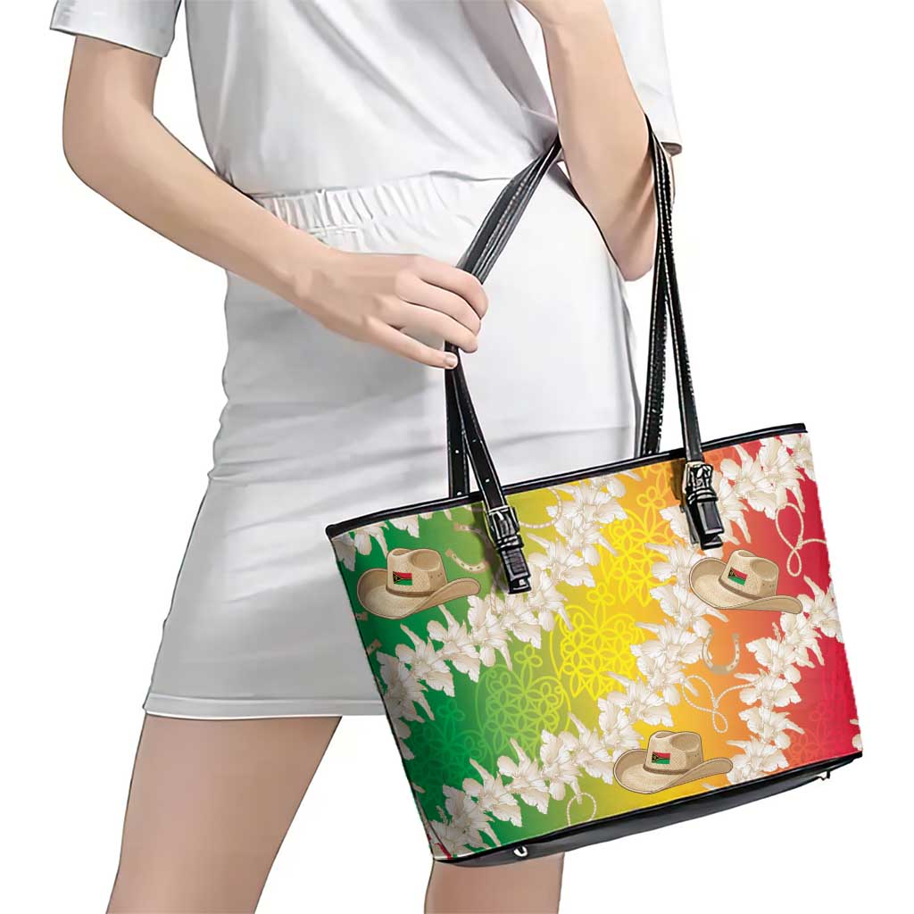 Vanuatu Cowboy Leather Tote Bag Straw Hats Hibiscus With Sand Drawing - Polynesian Pride