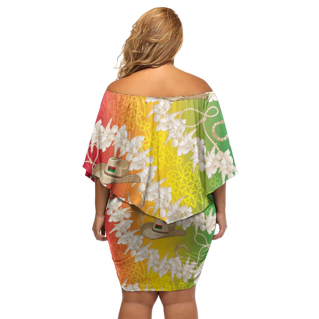 Vanuatu Cowboy Off Shoulder Short Dress Straw Hats Hibiscus With Sand Drawing - Polynesian Pride