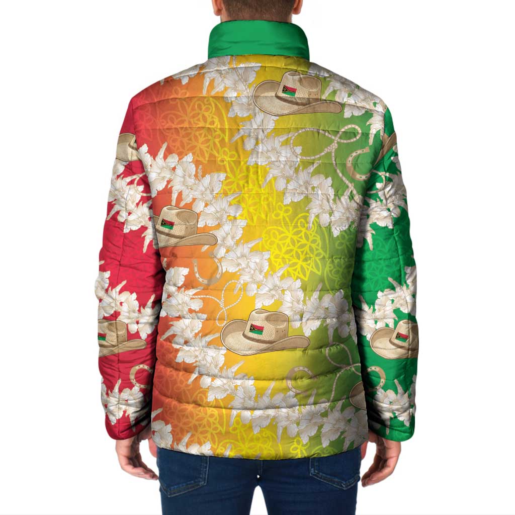 Vanuatu Cowboy Padded Jacket Straw Hats Hibiscus With Sand Drawing - Polynesian Pride