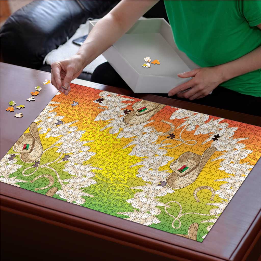 Vanuatu Cowboy Puzzle Straw Hats Hibiscus With Sand Drawing - Polynesian Pride