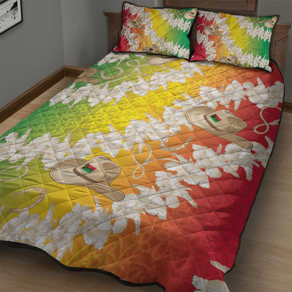 Vanuatu Cowboy Quilt Bed Set Straw Hats Hibiscus With Sand Drawing - Polynesian Pride