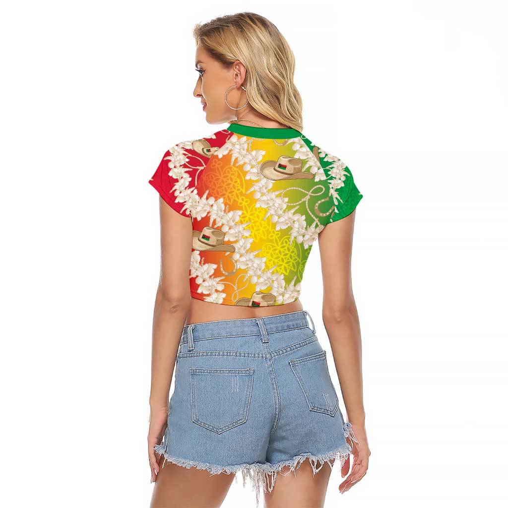 Vanuatu Cowboy Raglan Cropped T Shirt Straw Hats Hibiscus With Sand Drawing - Polynesian Pride