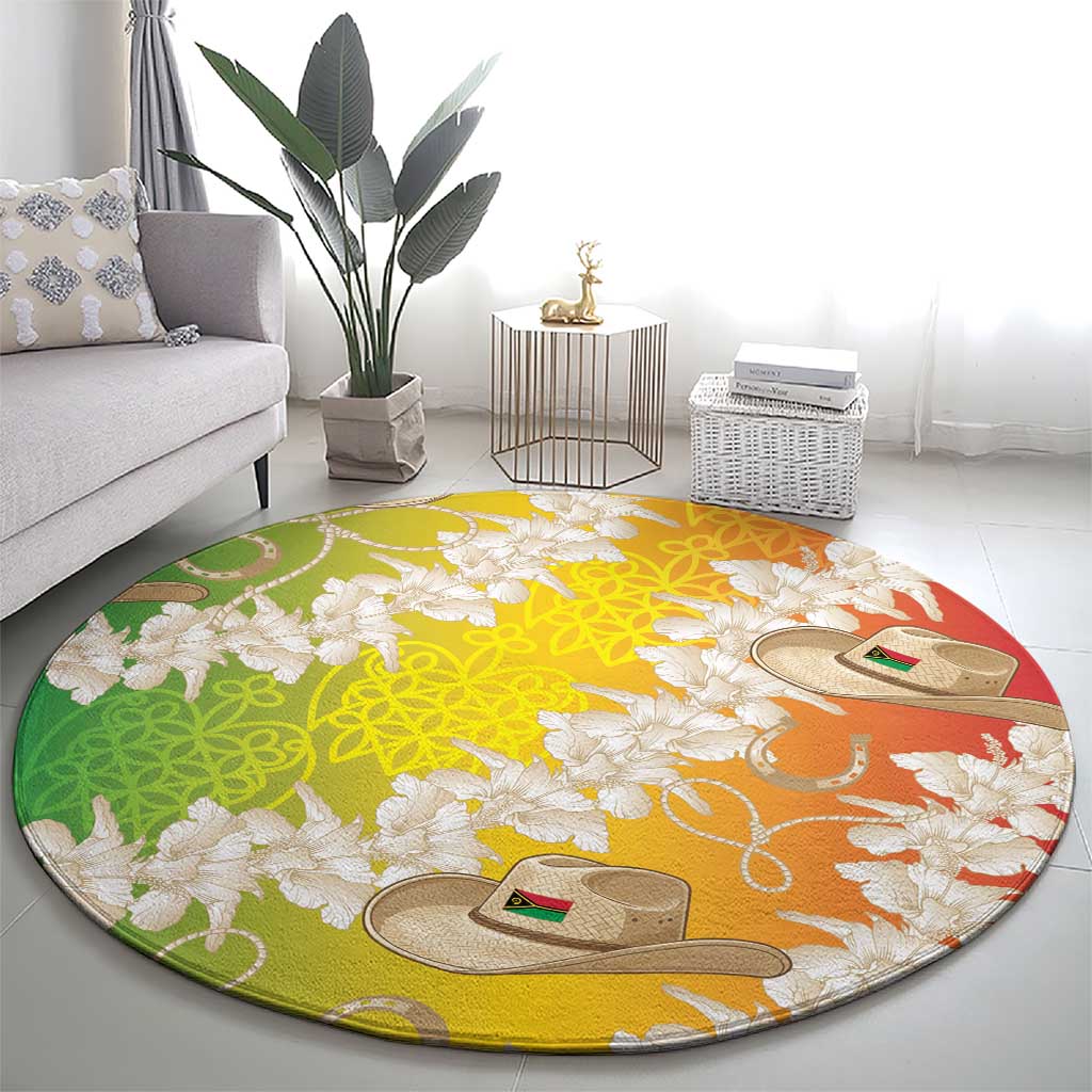 Vanuatu Cowboy Round Carpet Straw Hats Hibiscus With Sand Drawing - Polynesian Pride