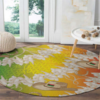 Vanuatu Cowboy Round Carpet Straw Hats Hibiscus With Sand Drawing - Polynesian Pride