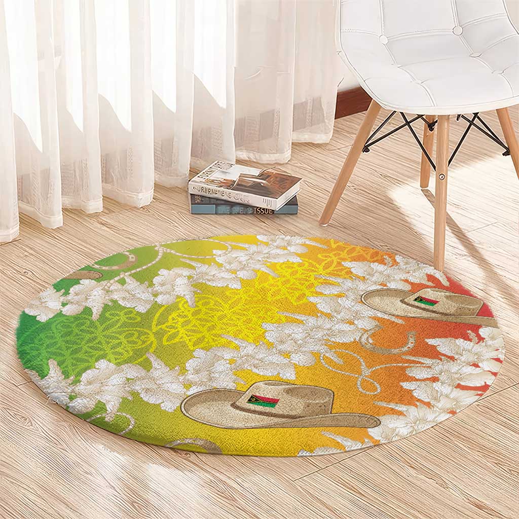 Vanuatu Cowboy Round Carpet Straw Hats Hibiscus With Sand Drawing - Polynesian Pride