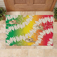 Vanuatu Cowboy Rubber Doormat Straw Hats Hibiscus With Sand Drawing - Polynesian Pride