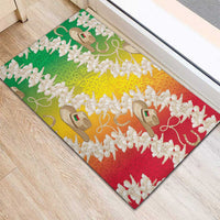 Vanuatu Cowboy Rubber Doormat Straw Hats Hibiscus With Sand Drawing - Polynesian Pride