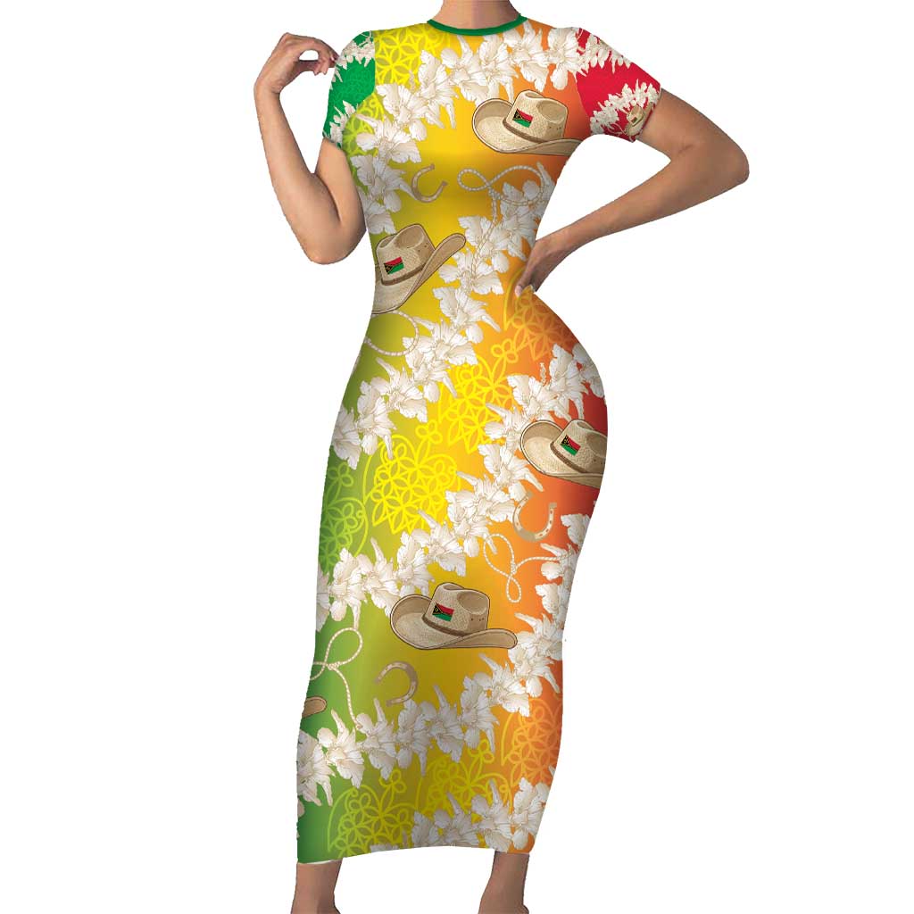 Vanuatu Cowboy Short Sleeve Bodycon Dress Straw Hats Hibiscus With Sand Drawing - Polynesian Pride