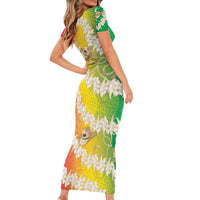 Vanuatu Cowboy Short Sleeve Bodycon Dress Straw Hats Hibiscus With Sand Drawing - Polynesian Pride