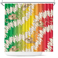 Vanuatu Cowboy Shower Curtain Straw Hats Hibiscus With Sand Drawing - Polynesian Pride