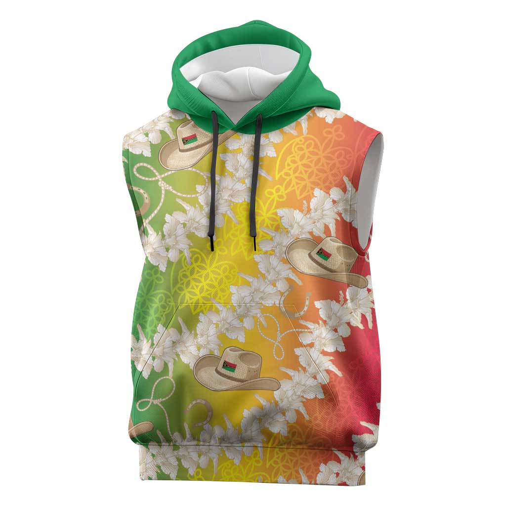 Vanuatu Cowboy Sleeveless Hoodie Straw Hats Hibiscus With Sand Drawing - Polynesian Pride