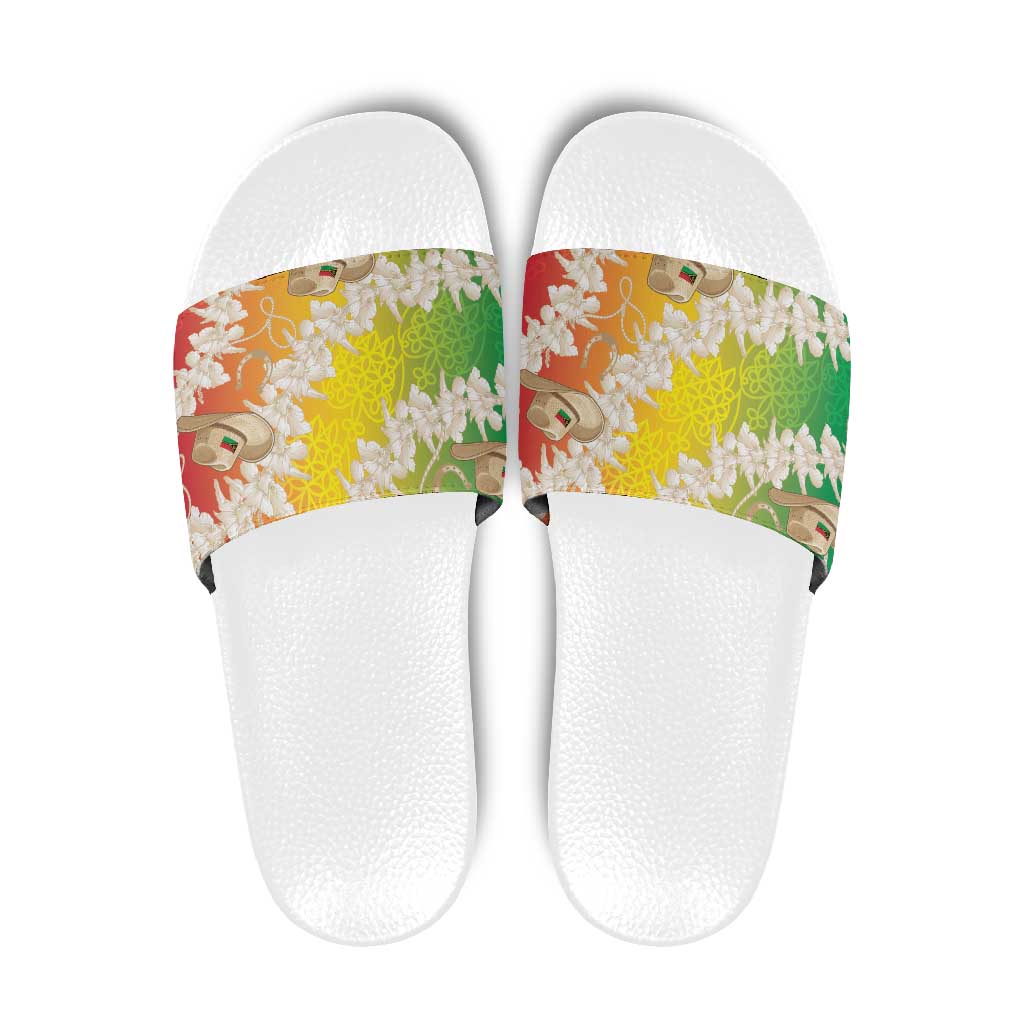 Vanuatu Cowboy Slide Sandals Straw Hats Hibiscus With Sand Drawing - Polynesian Pride