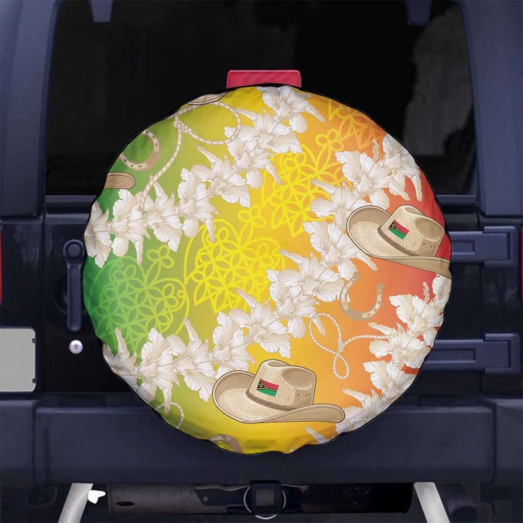 Vanuatu Cowboy Spare Tire Cover Straw Hats Hibiscus With Sand Drawing - Polynesian Pride