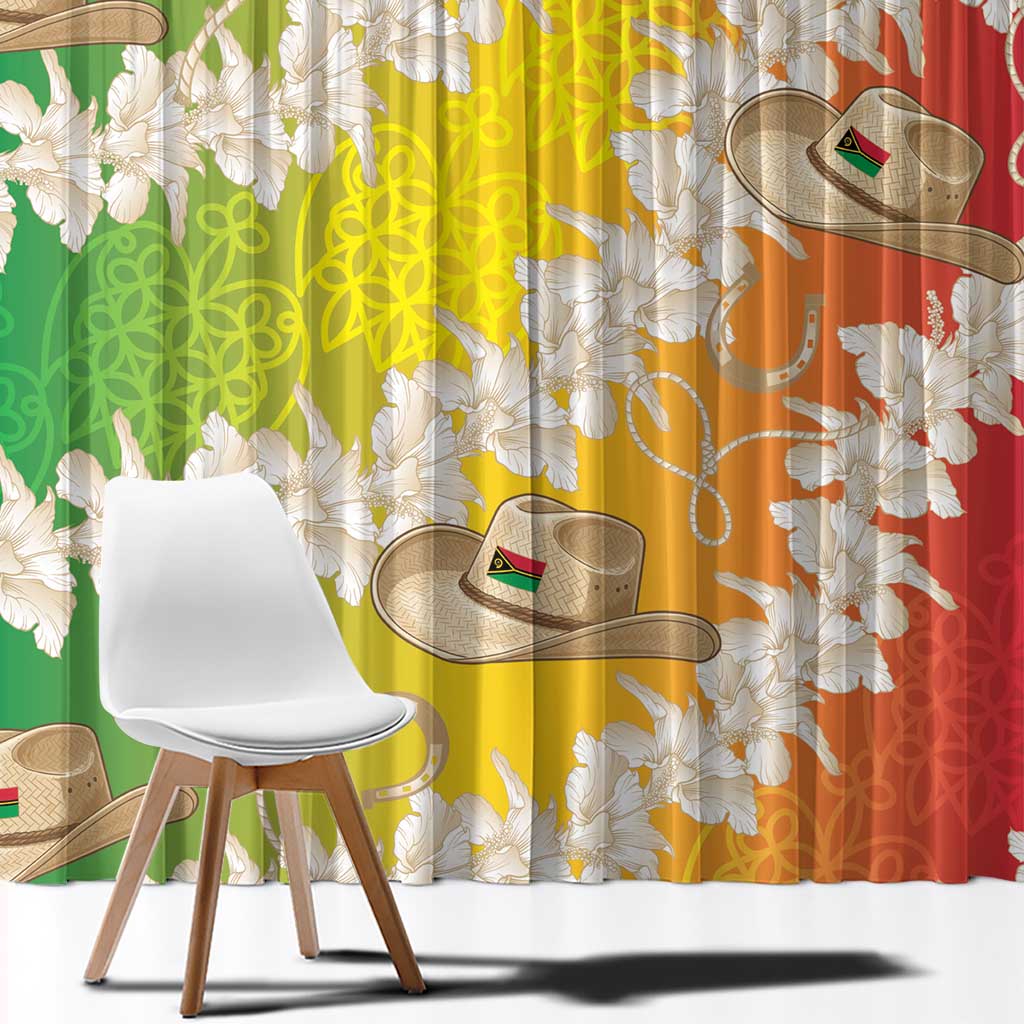 Vanuatu Cowboy Window Curtain Straw Hats Hibiscus With Sand Drawing - Polynesian Pride