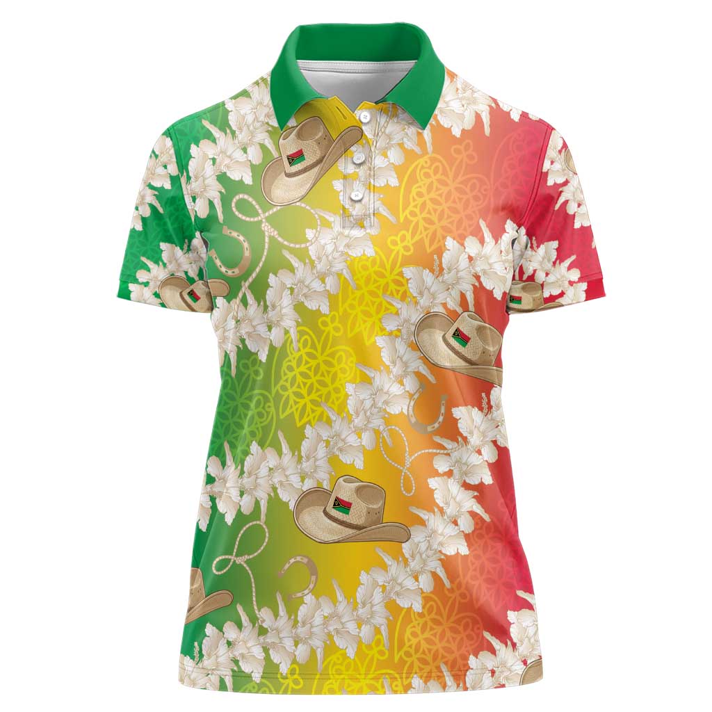 Vanuatu Cowboy Women Polo Shirt Straw Hats Hibiscus With Sand Drawing - Polynesian Pride