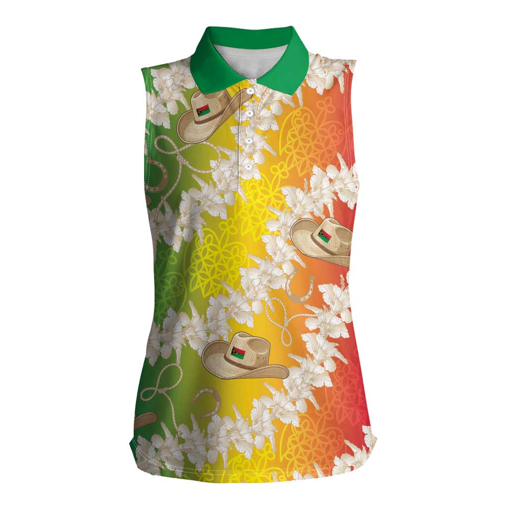 Vanuatu Cowboy Women Sleeveless Polo Shirt Straw Hats Hibiscus With Sand Drawing - Polynesian Pride
