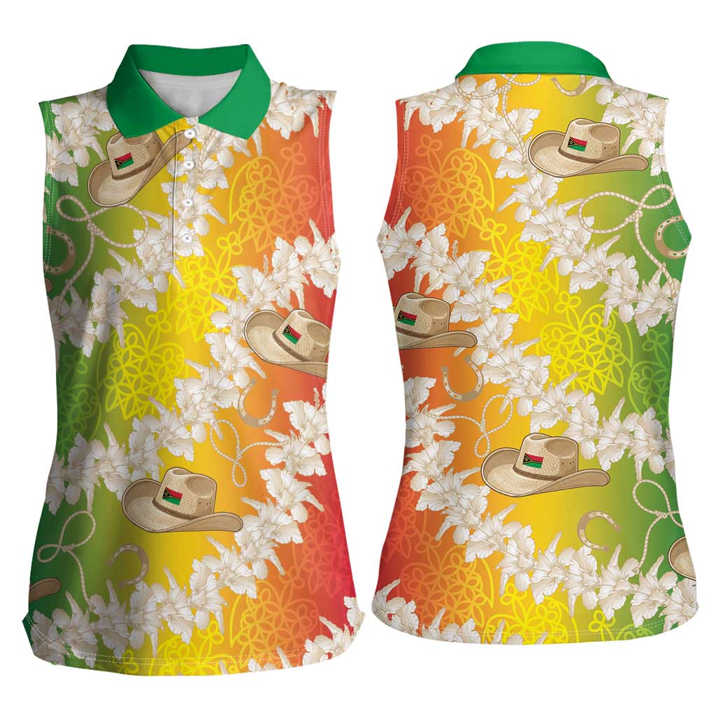 Vanuatu Cowboy Women Sleeveless Polo Shirt Straw Hats Hibiscus With Sand Drawing - Polynesian Pride