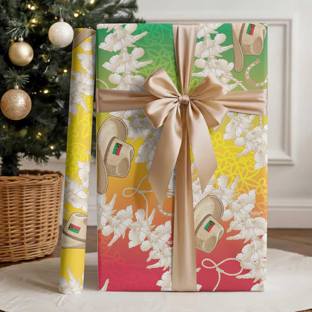 Vanuatu Cowboy Wrapping Paper Straw Hats Hibiscus With Sand Drawing - Polynesian Pride