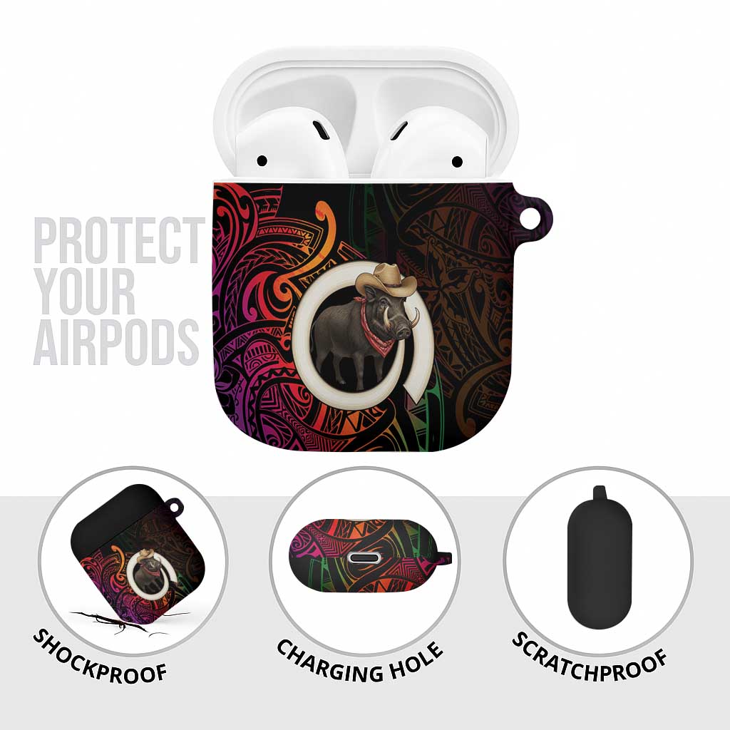 Vanuatu Boar Cowboy AirPods Case Tusk Gradient Polynesian Pattern - Polynesian Pride
