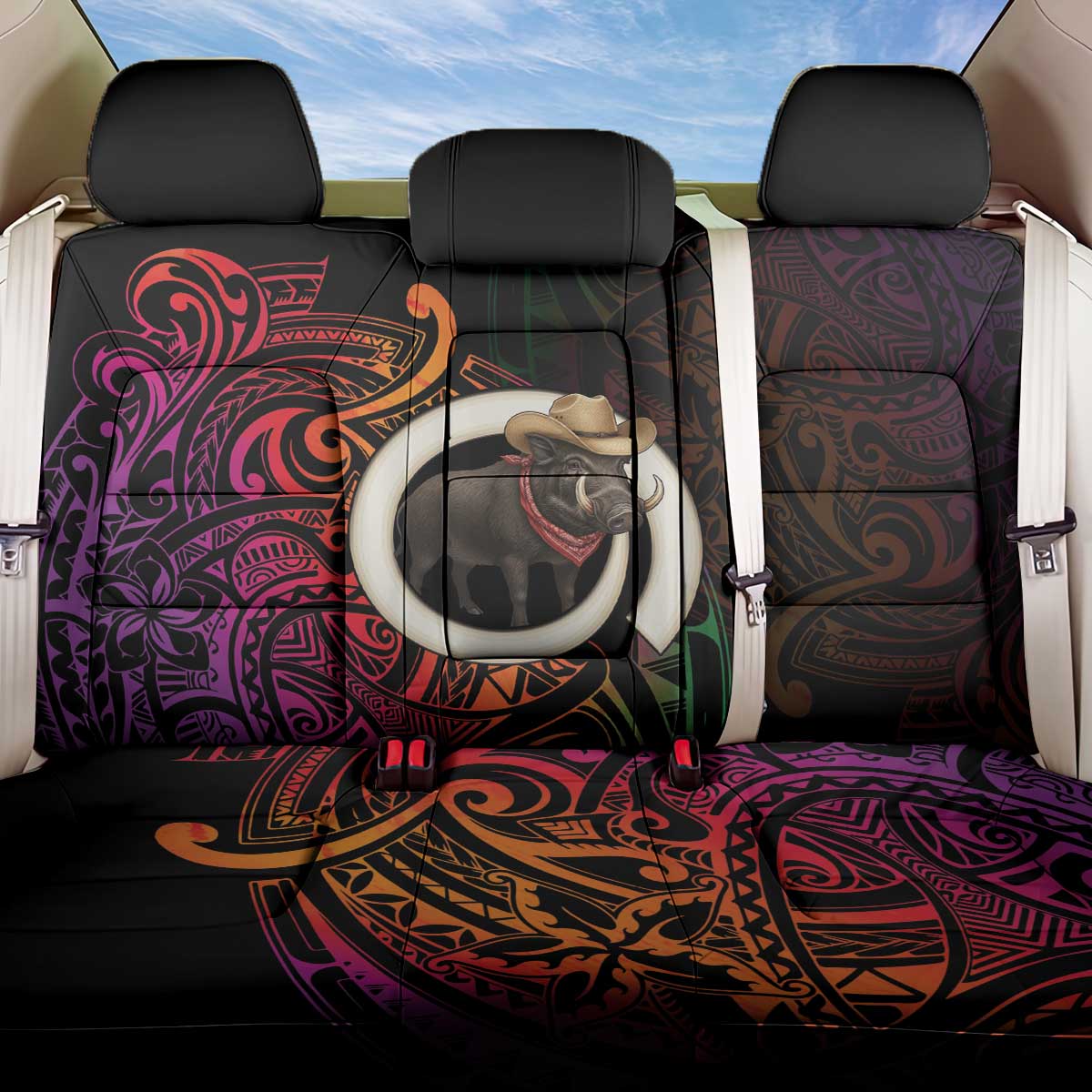 Vanuatu Boar Cowboy Back Car Seat Cover Tusk Gradient Polynesian Pattern - Polynesian Pride