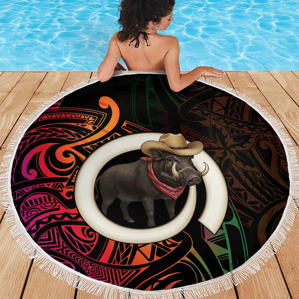Vanuatu Boar Cowboy Beach Blanket Tusk Gradient Polynesian Pattern - Polynesian Pride